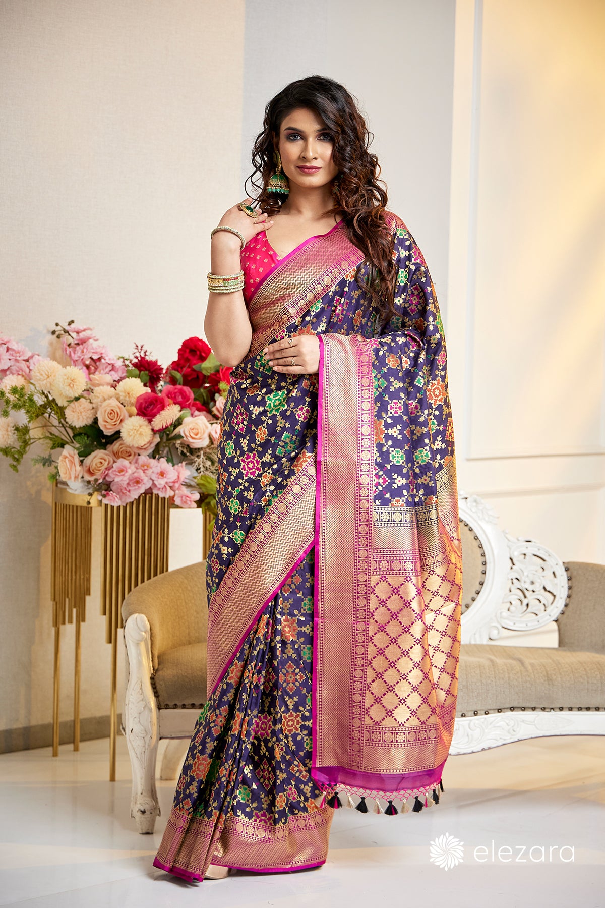 Handwoven Blue Pure Katan Patola Silk Banarasi