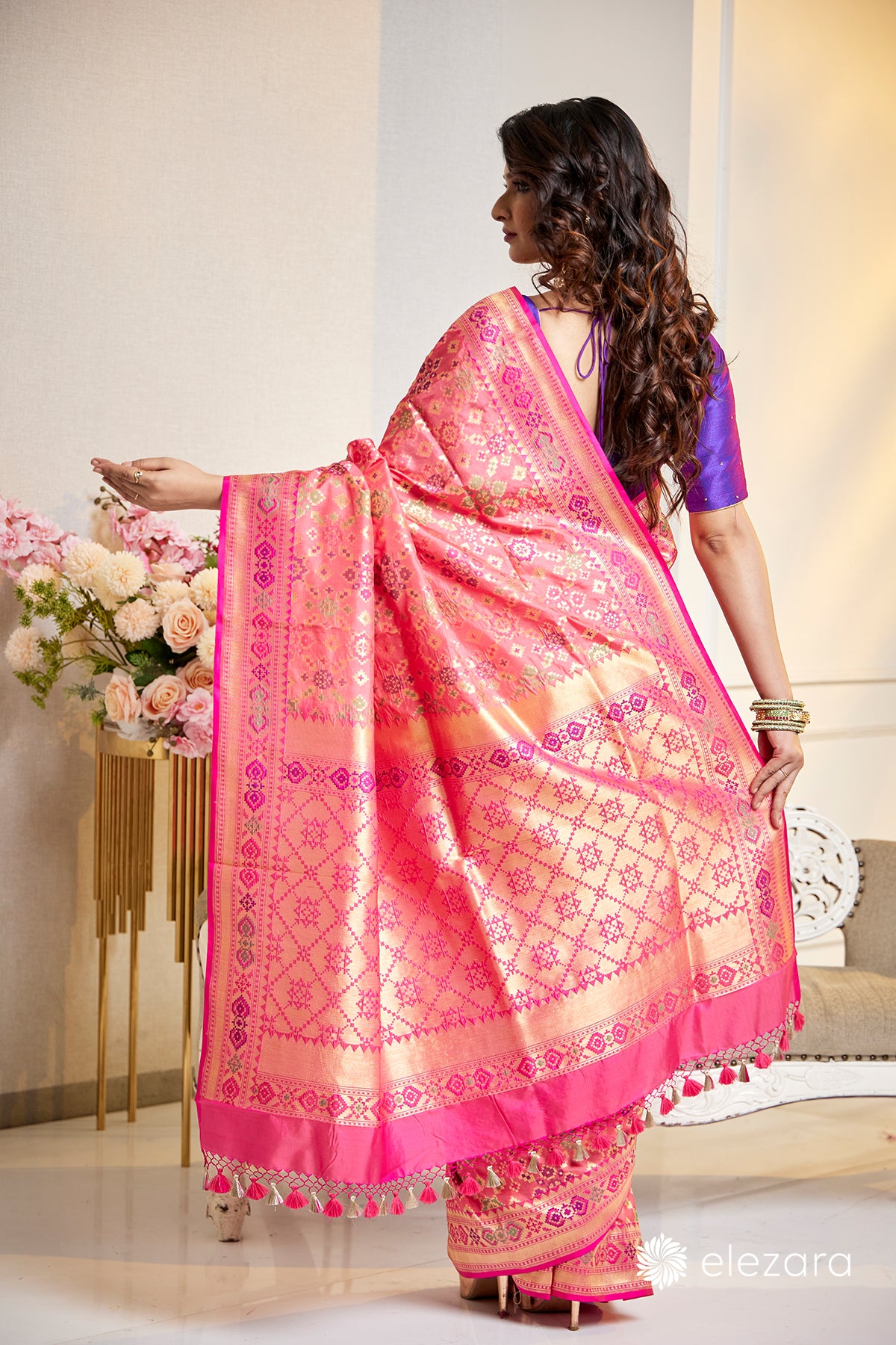 Handwoven Light Pink Pure Katan Patola Silk Banarasi