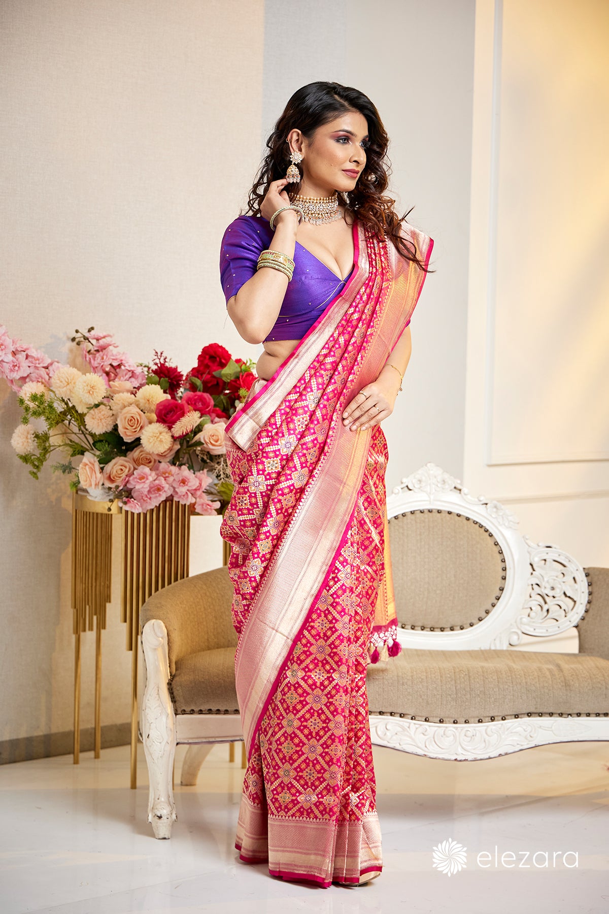 Pure Gaji Silk Saree With Patola Print and Lagadi Patta Original Gaji Silk  Saree in Pink in USA, UK, Malaysia, South Africa, Dubai, Singapore