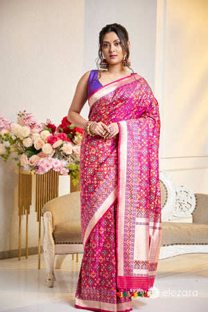 Handwoven Pink Pure Katan Patola Silk Banarasi