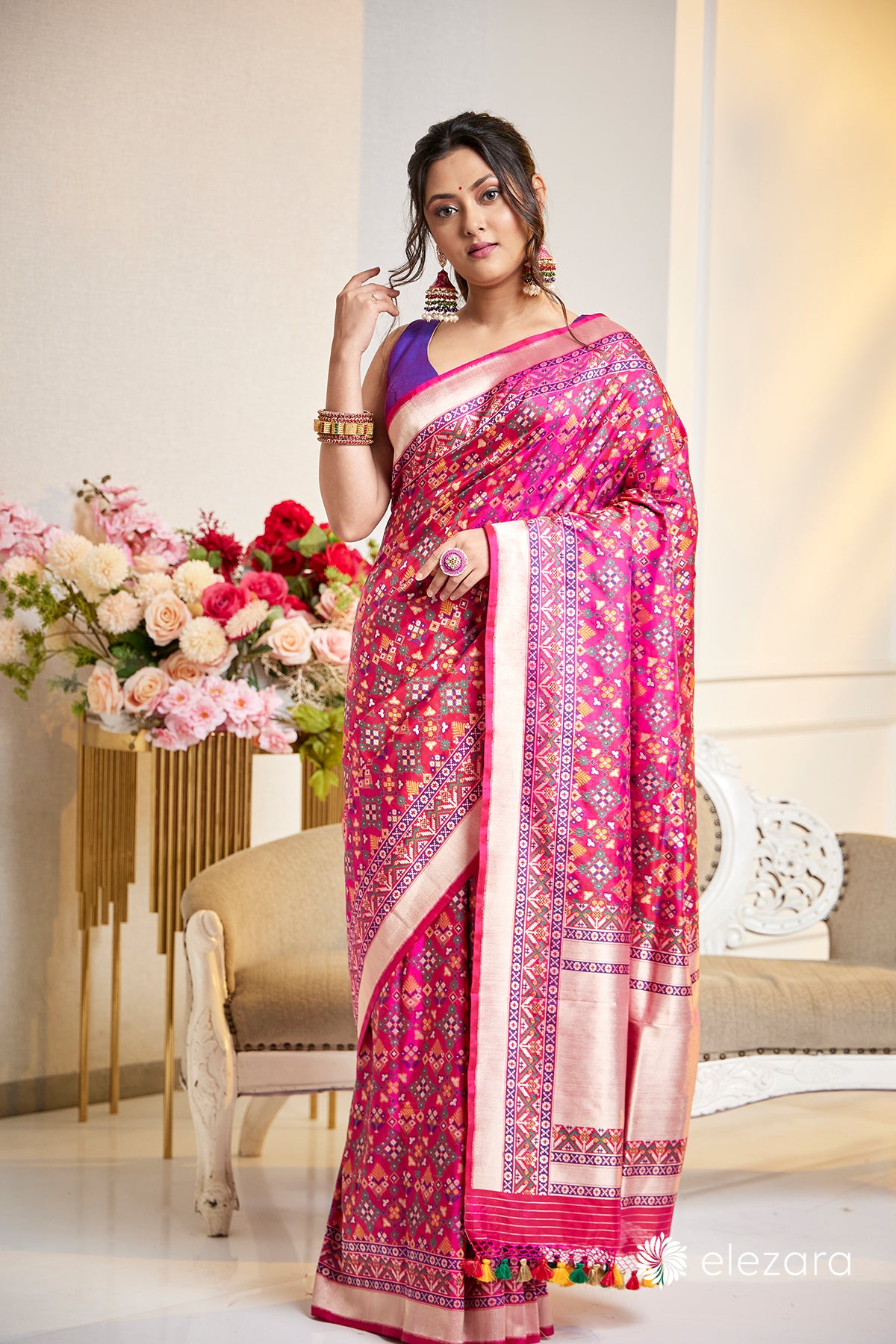 Handwoven Pink Pure Katan Patola Silk Banarasi
