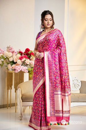 Handwoven Pink Pure Katan Patola Silk Banarasi