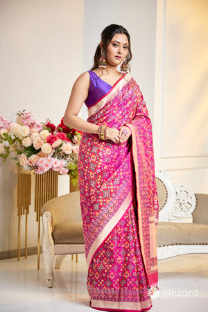 Handwoven Pink Pure Katan Patola Silk Banarasi