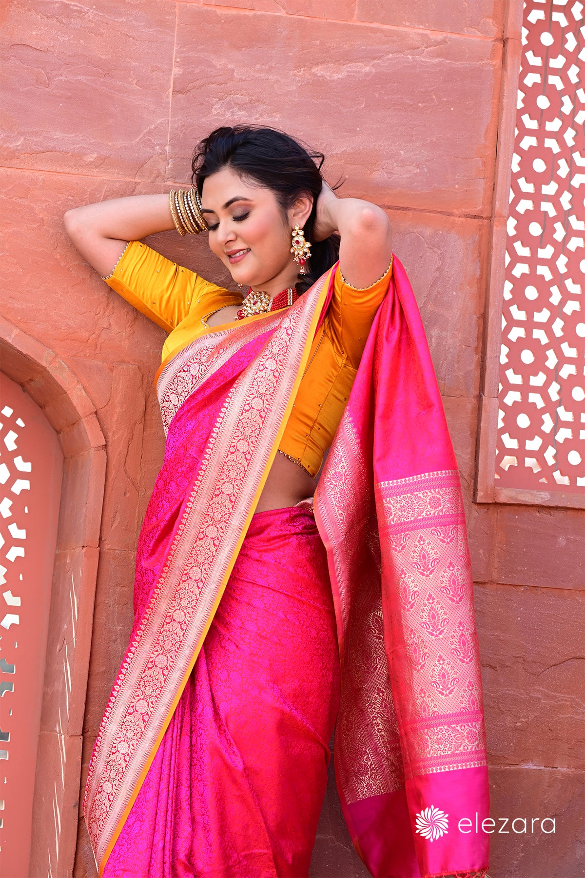Handwoven Pink Tanchoi Pure Katan Silk Banarasi
