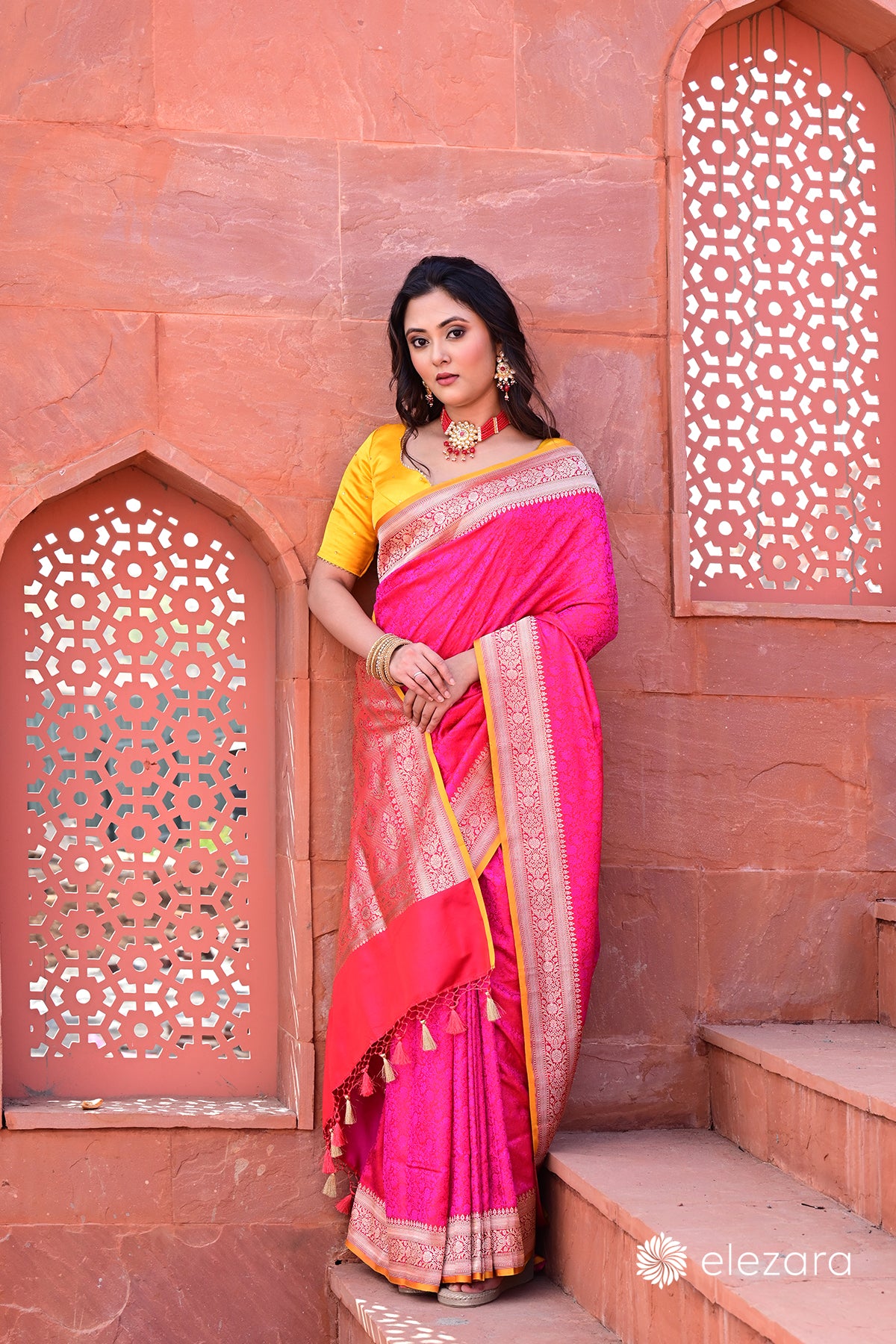 Handwoven Pink Tanchoi Pure Katan Silk Banarasi