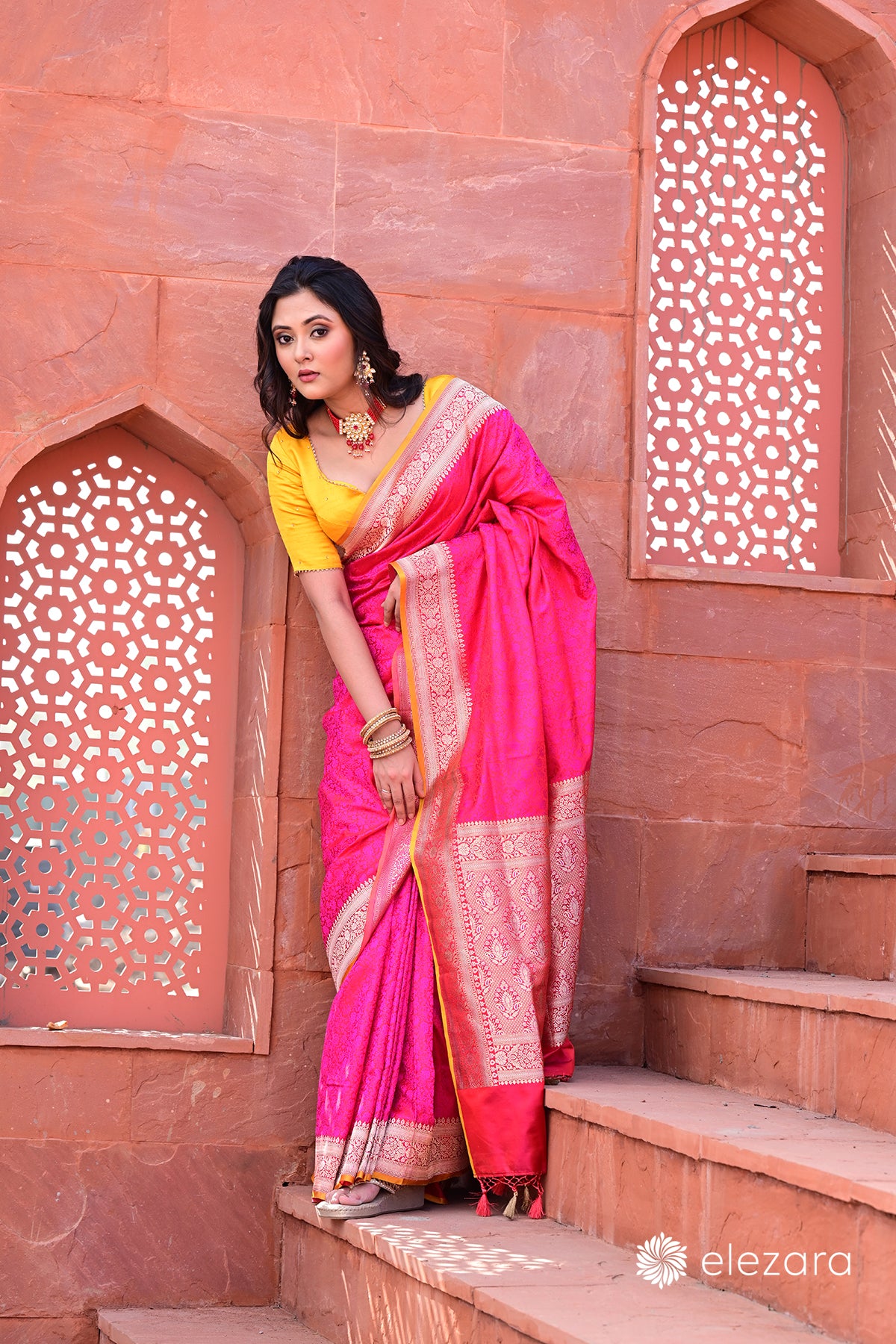 Handwoven Pink Tanchoi Pure Katan Silk Banarasi