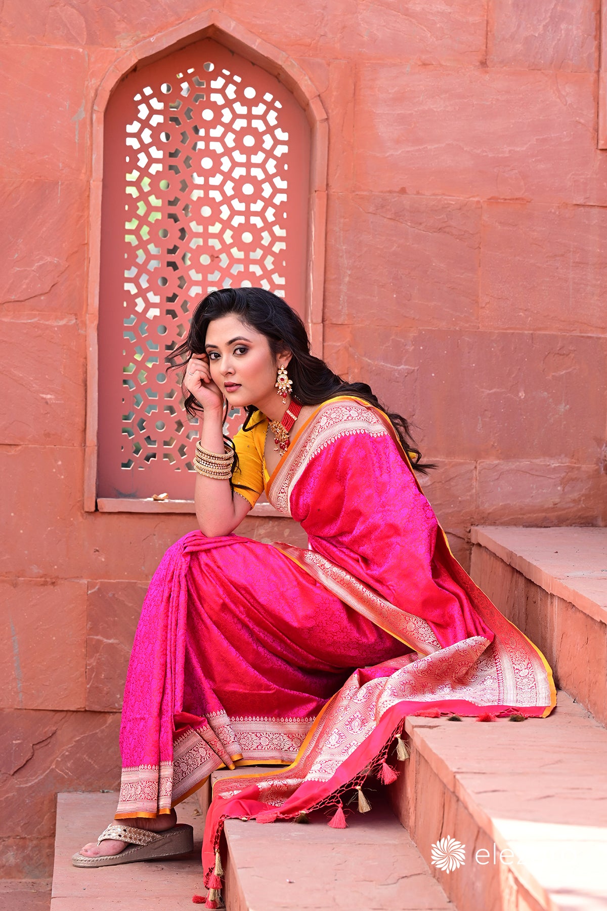 Handwoven Pink Tanchoi Pure Katan Silk Banarasi