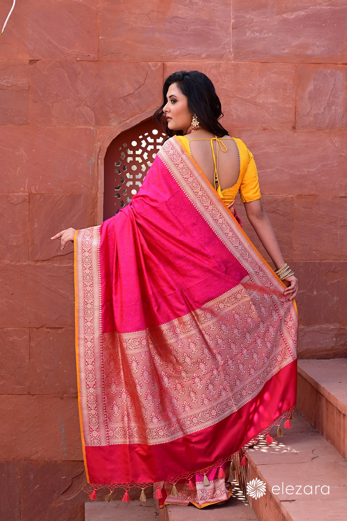Handwoven Pink Tanchoi Pure Katan Silk Banarasi