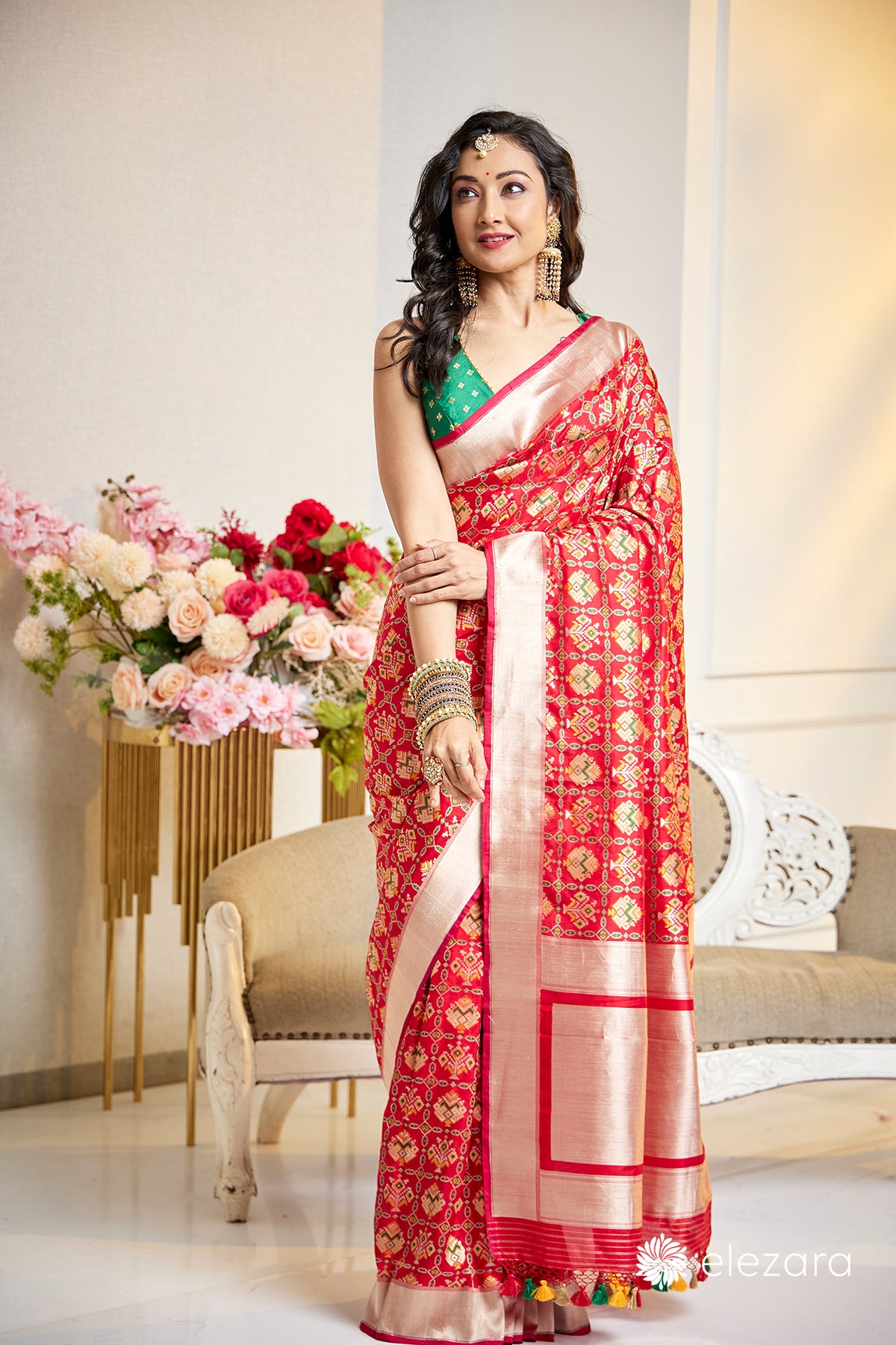 Handwoven Red Pure Katan Patola Silk Banarasi