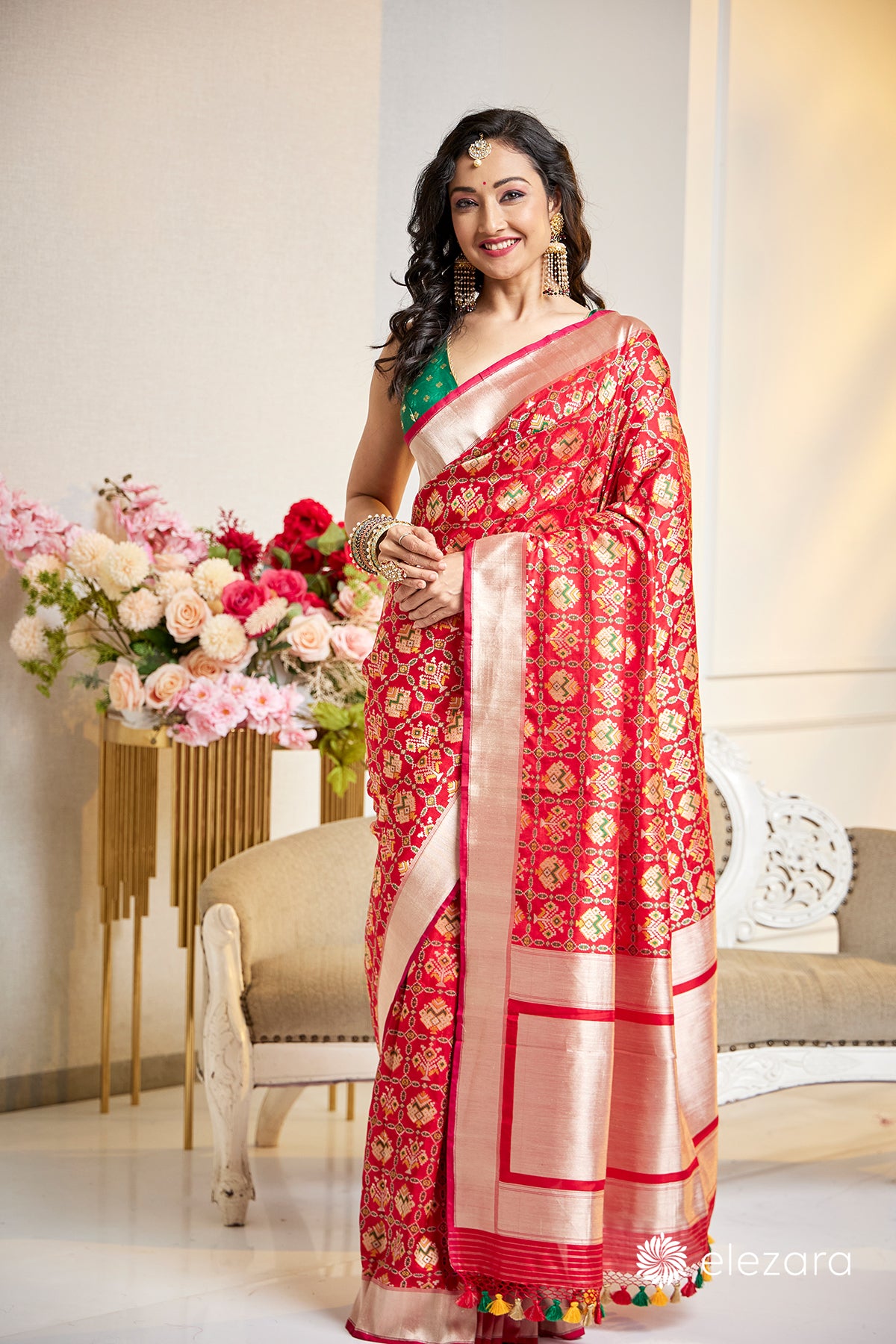 Handwoven Red Pure Katan Patola Silk Banarasi