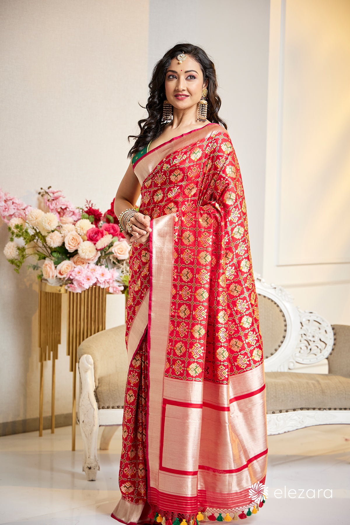 Handwoven Red Pure Katan Patola Silk Banarasi