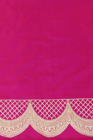 Pink dual tone Sona Rupa Zari Kadhwa Pure Katan Silk Banarasi with Scalloped borders