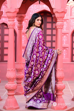 Magenta Sona Rupa zari Pure Katan Silk Banarasi