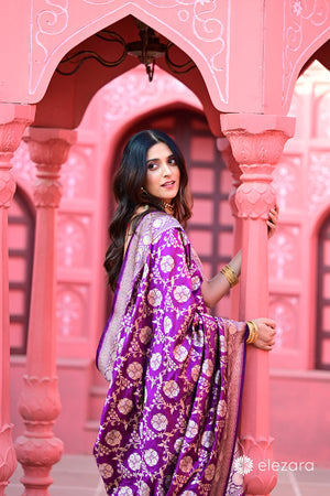 Magenta Sona Rupa zari Pure Katan Silk Banarasi