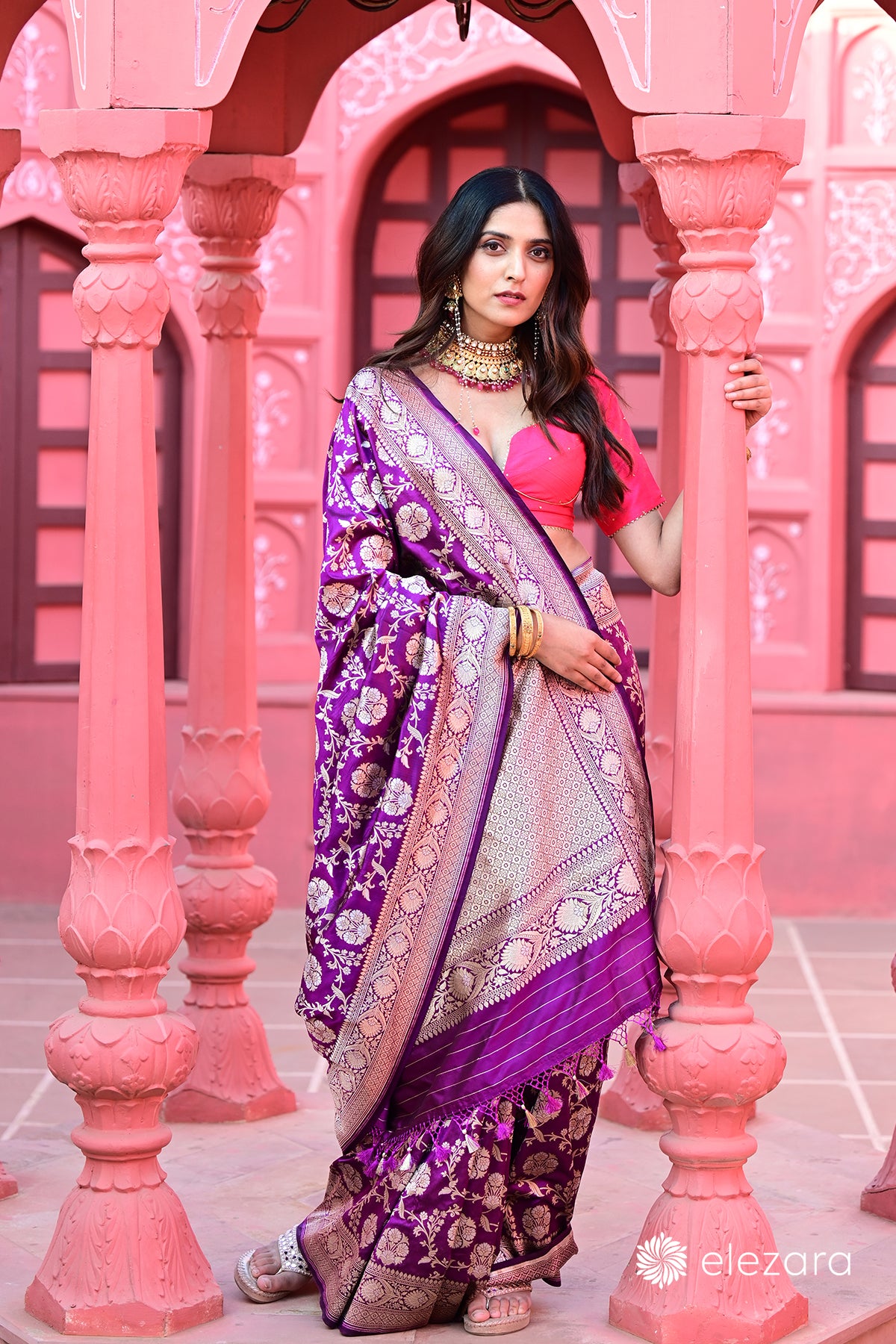 Magenta Sona Rupa zari Pure Katan Silk Banarasi