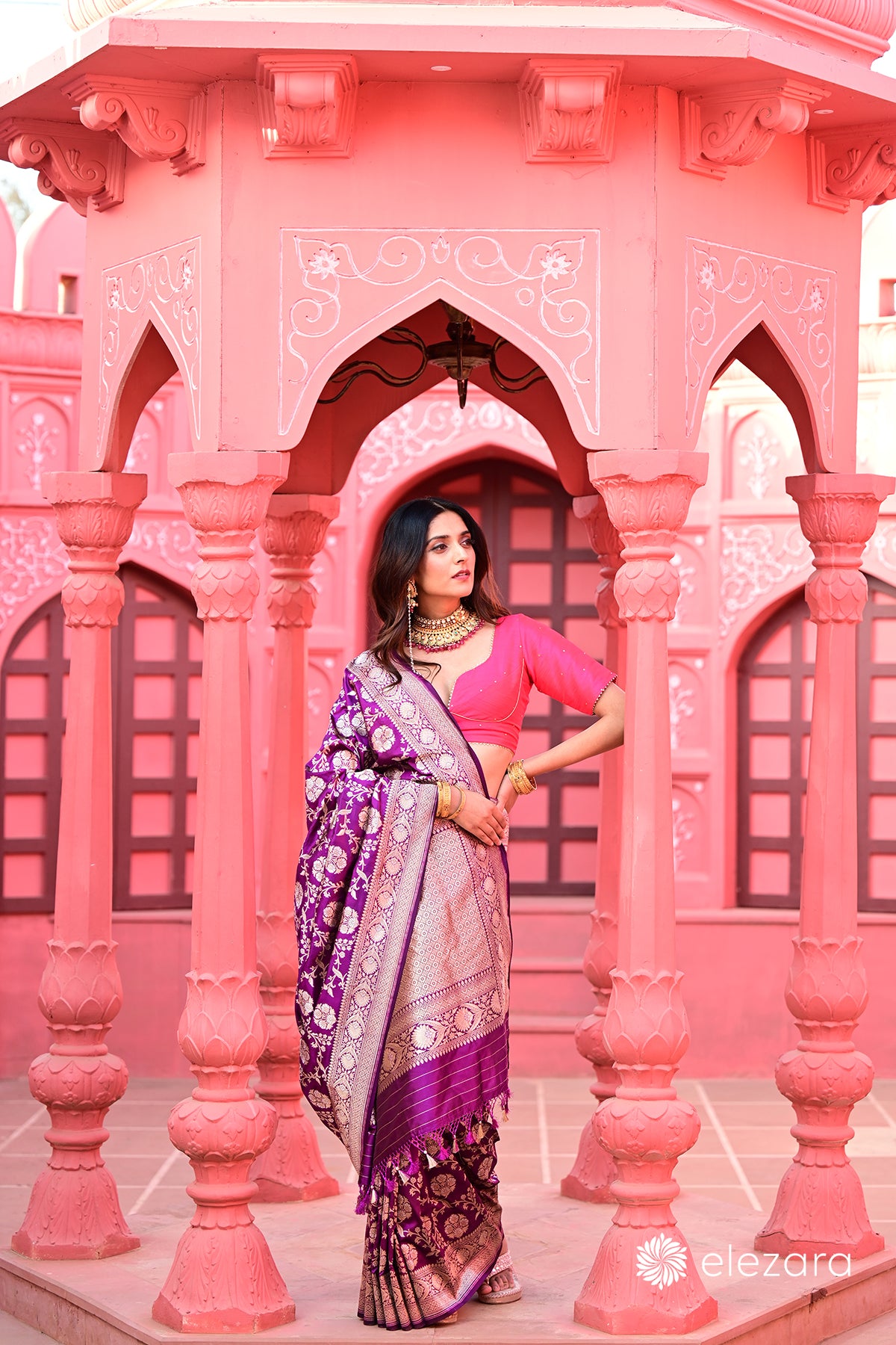Magenta Sona Rupa zari Pure Katan Silk Banarasi