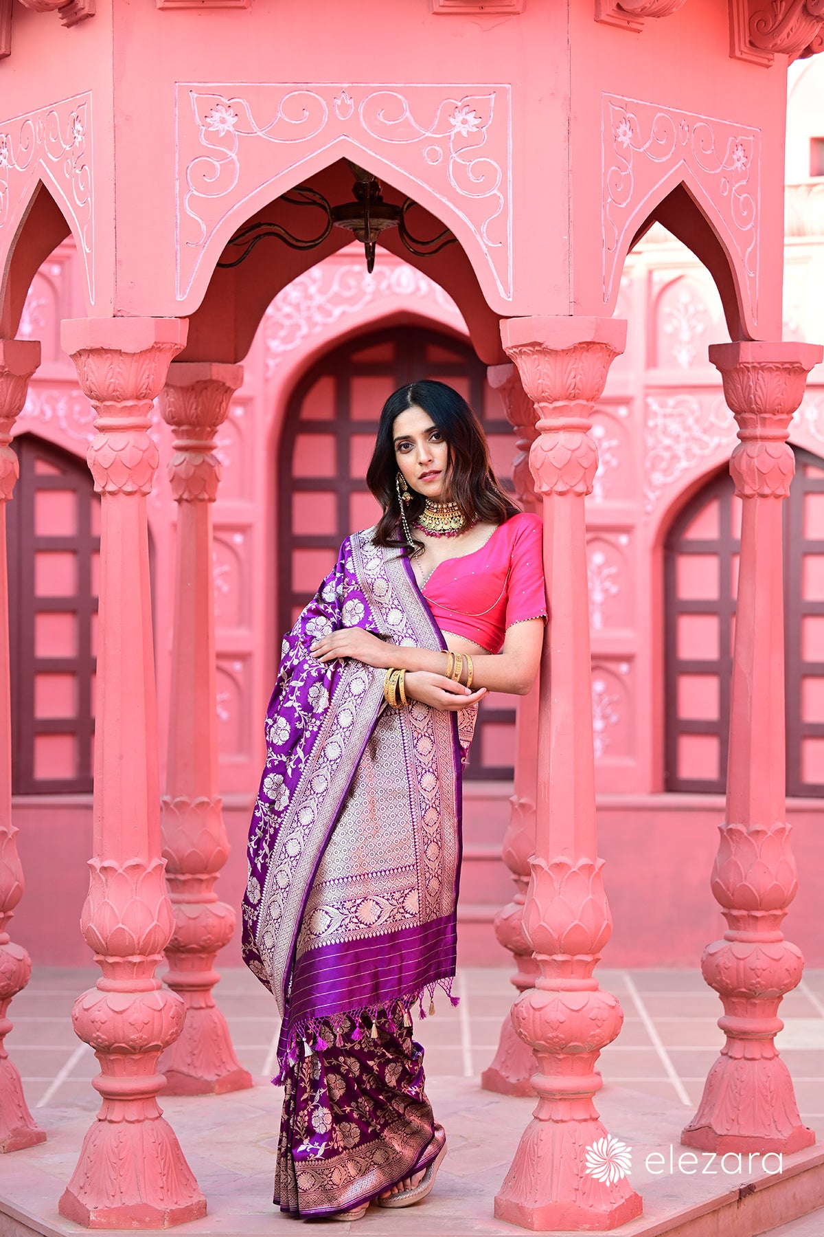 Magenta Sona Rupa zari Pure Katan Silk Banarasi