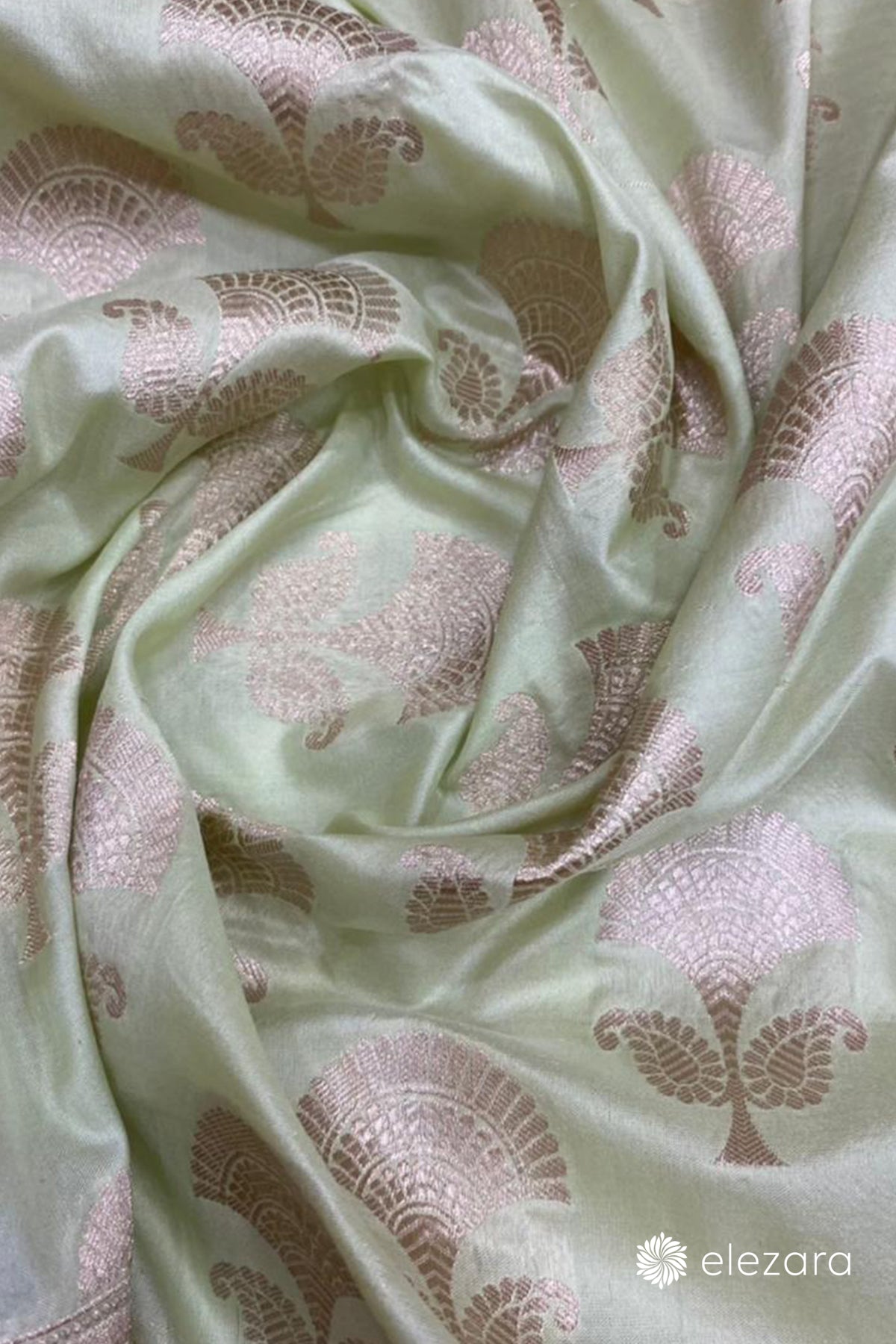 Pastel Green Floral Buta Pure Katan Silk Banarasi