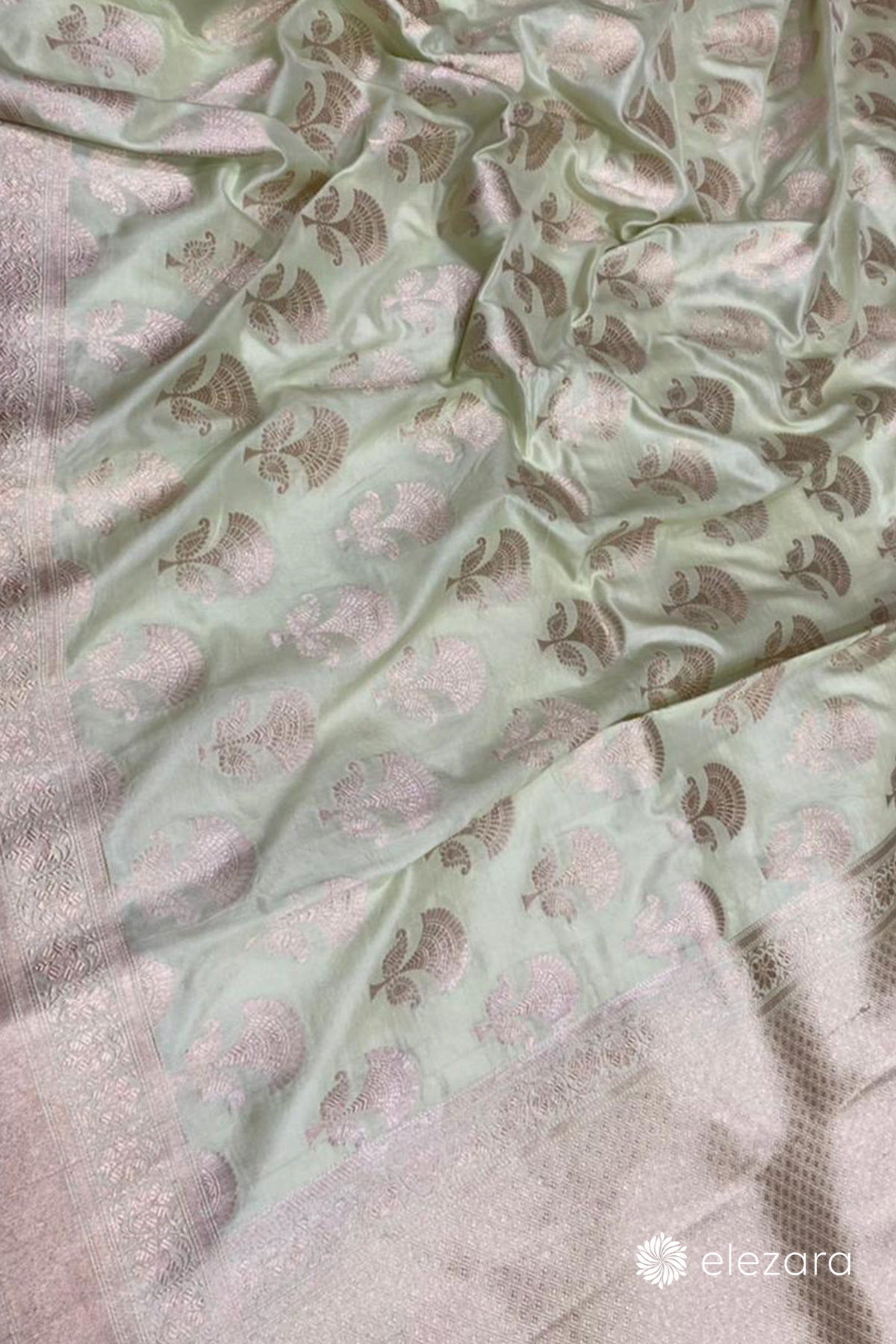 Pastel Green Floral Buta Pure Katan Silk Banarasi
