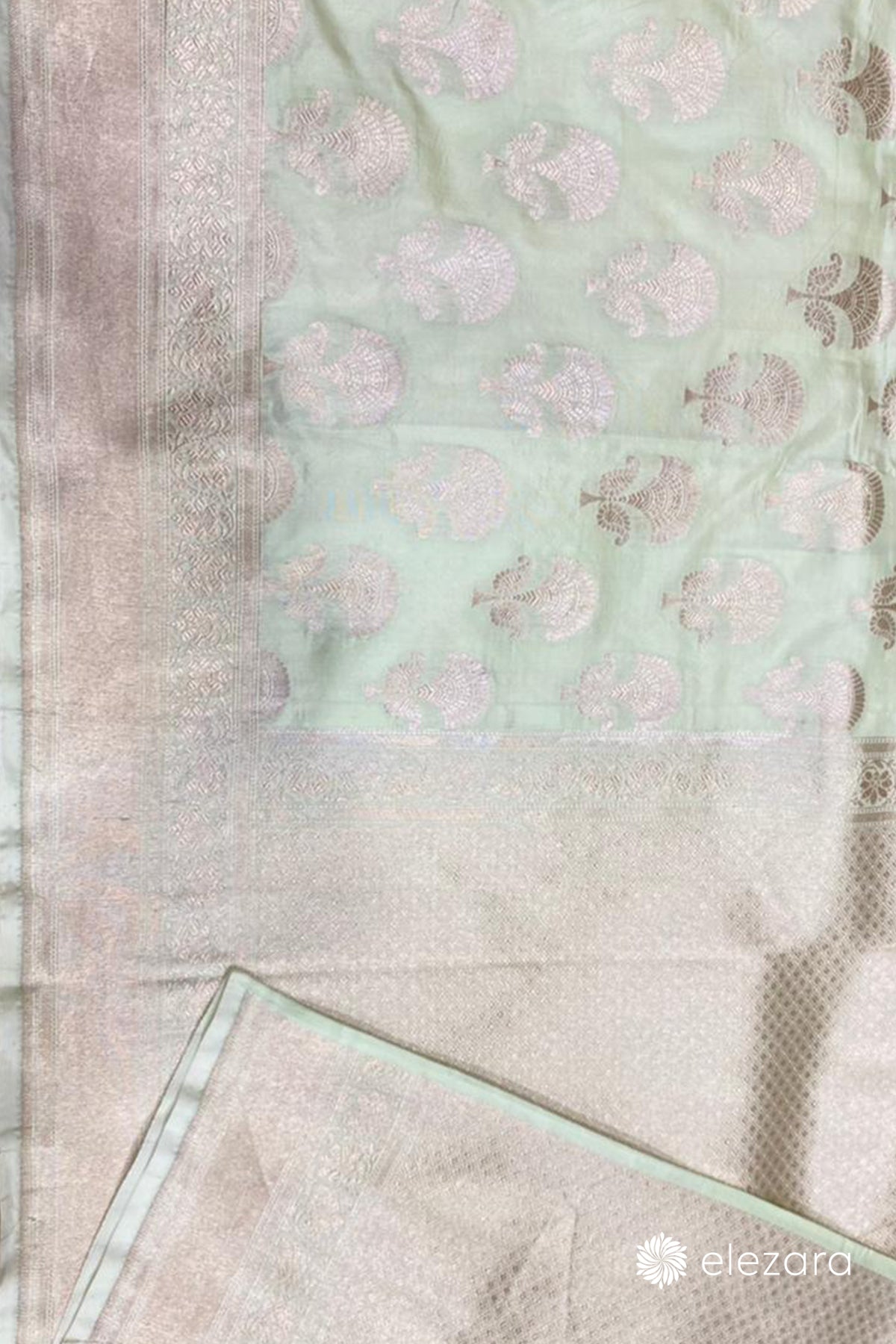 Pastel Green Floral Buta Pure Katan Silk Banarasi