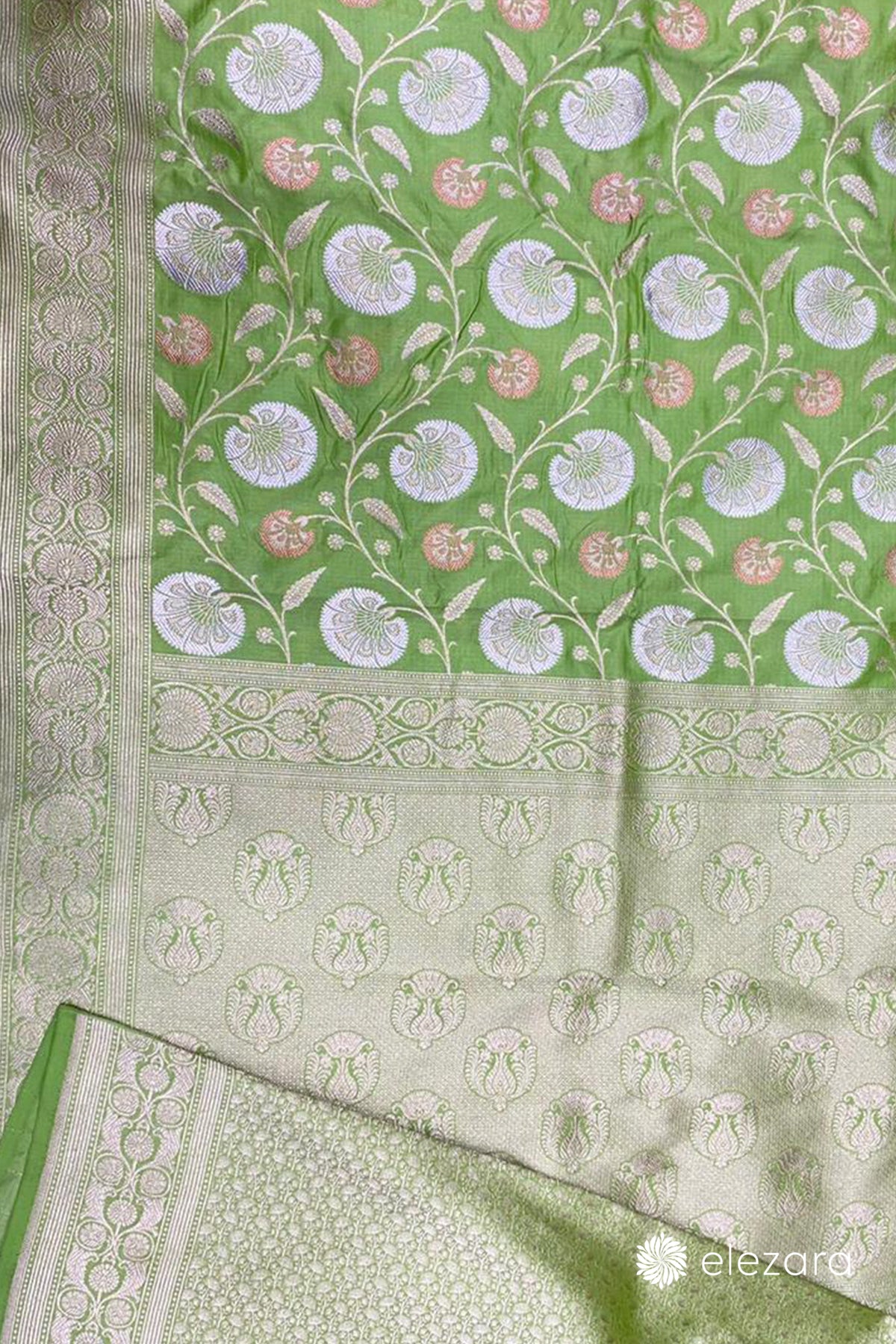 Pastel Green Rupa Copper Zari Pure Katan Silk Banarasi