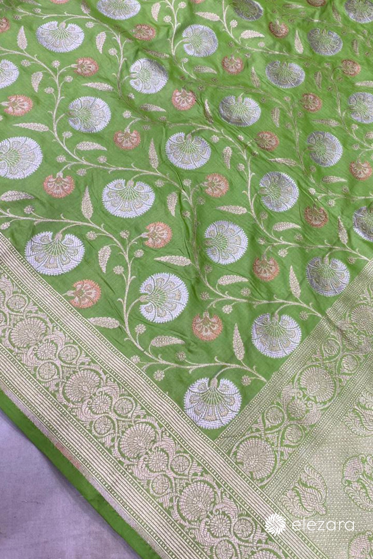 Pastel Green Rupa Copper Zari Pure Katan Silk Banarasi