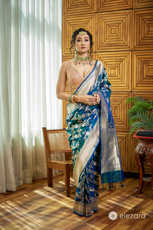 Peacock Blue Sona Rupa Zari Pure Katan Silk Banarasi