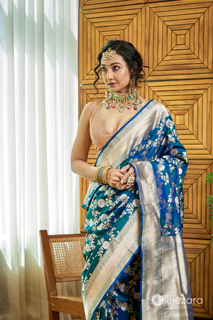 Peacock Blue Sona Rupa Zari Pure Katan Silk Banarasi