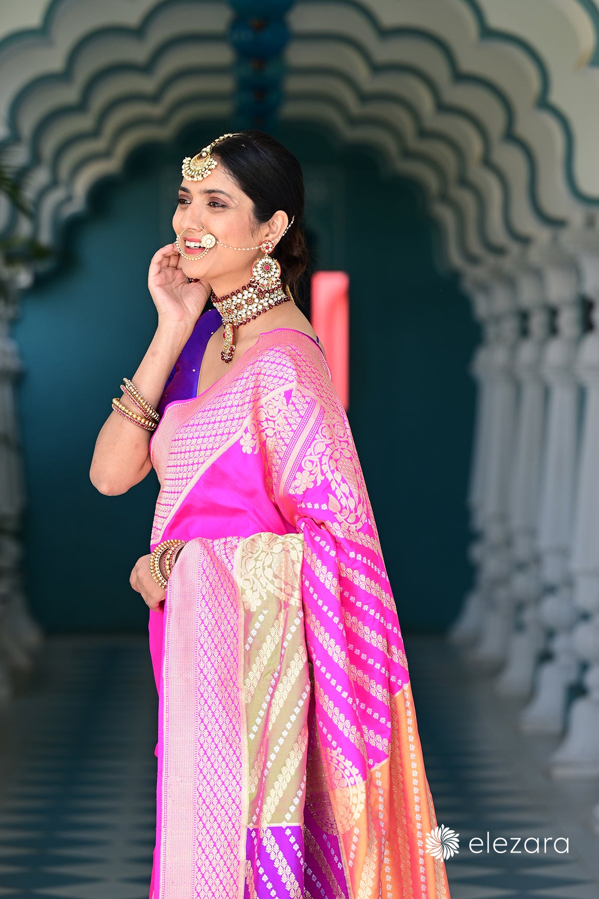 Pink Sona Rupa Zari Chauki Rangkat Kadhwa Pure Katan Silk Banarasi