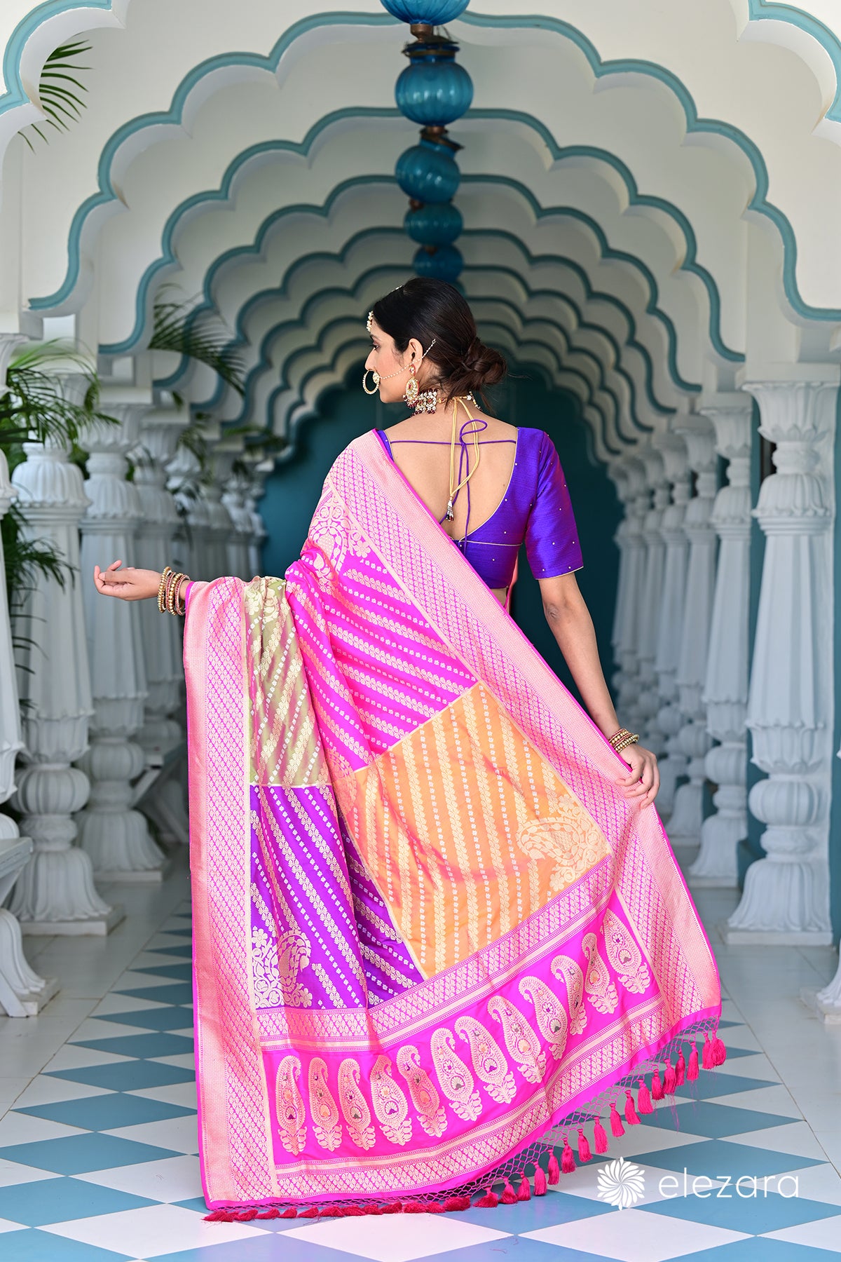 Pink Sona Rupa Zari Chauki Rangkat Kadhwa Pure Katan Silk Banarasi