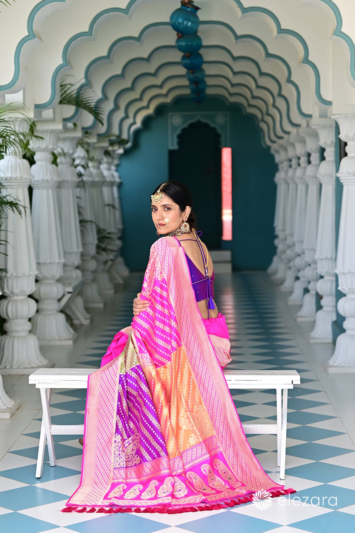 Pink Sona Rupa Zari Chauki Rangkat Kadhwa Pure Katan Silk Banarasi