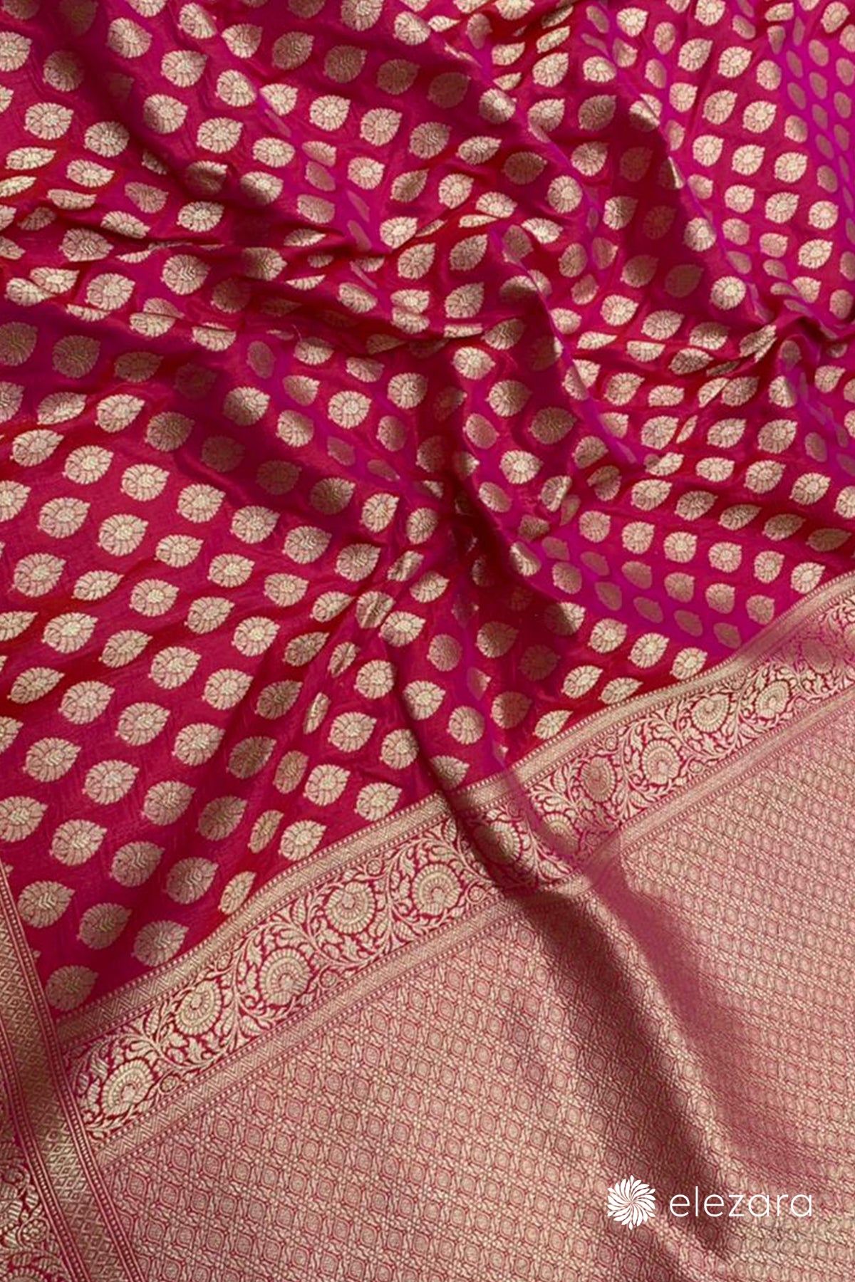 Pink Orange Dual Tone Sona ZariButa Pure Katan Silk Banarasi