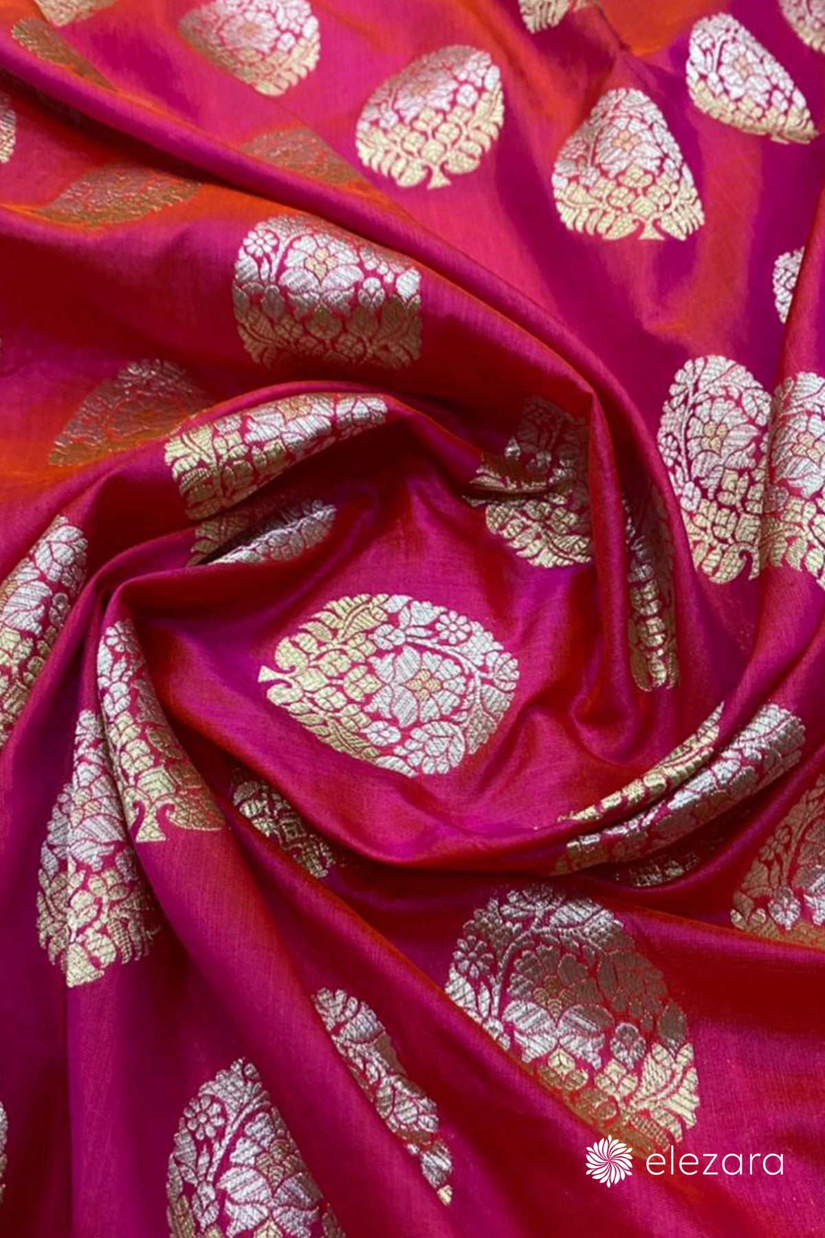 Pink Orange Dual Tone Sona Rupa Zari Buta Pure Katan Silk Banarasi