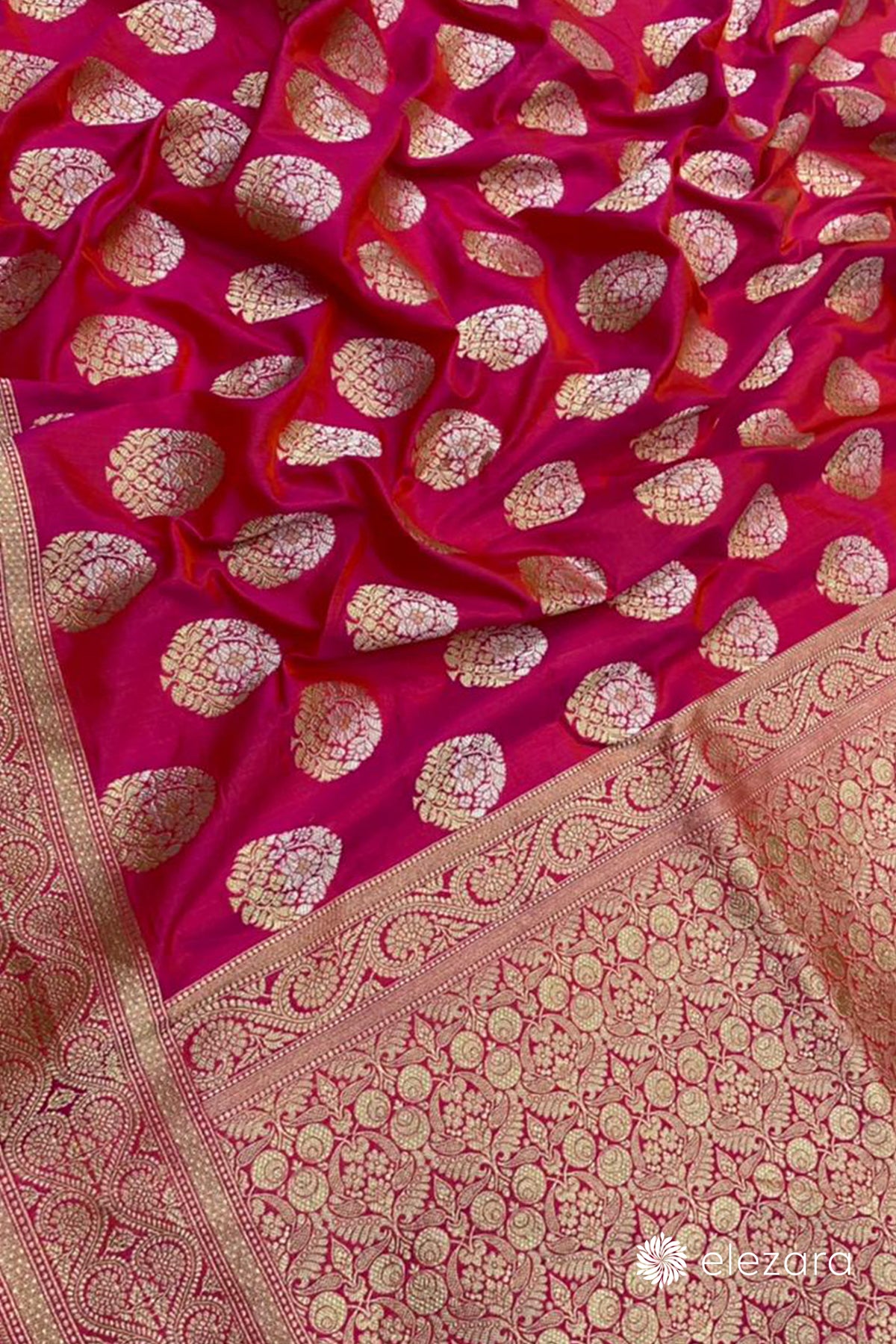 Pink Orange Dual Tone Sona Rupa Zari Buta Pure Katan Silk Banarasi