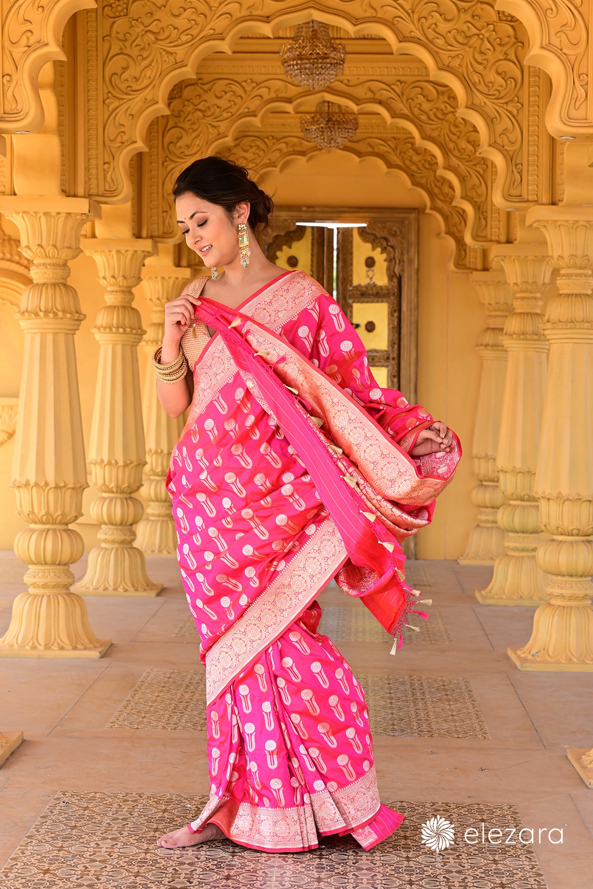 Pink Orange Dual Tone Sona Rupa zari Pure Katan Silk Banarasi