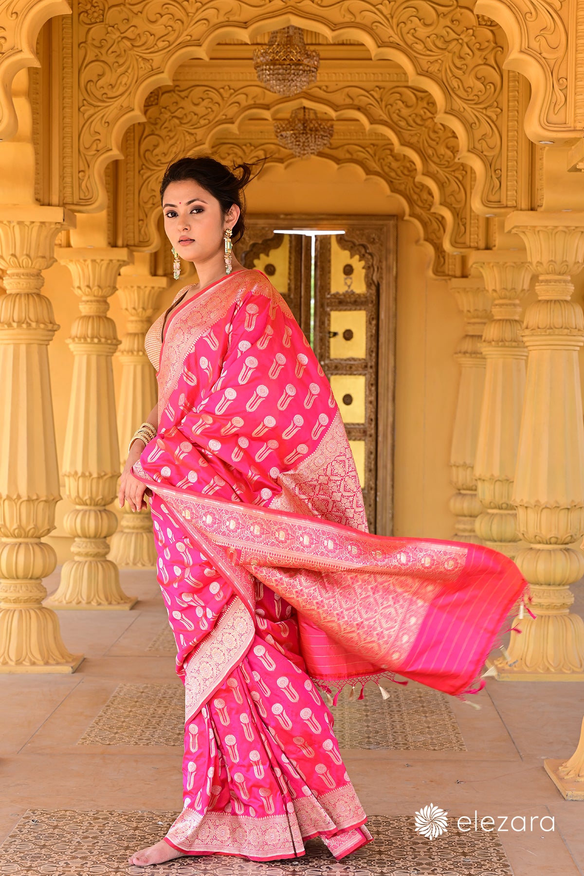 Pink Orange Dual Tone Sona Rupa zari Pure Katan Silk Banarasi