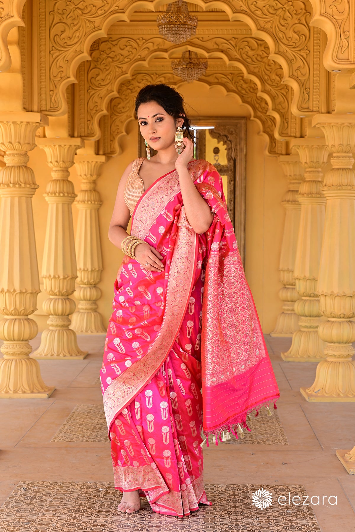 Pink Orange Dual Tone Sona Rupa zari Pure Katan Silk Banarasi