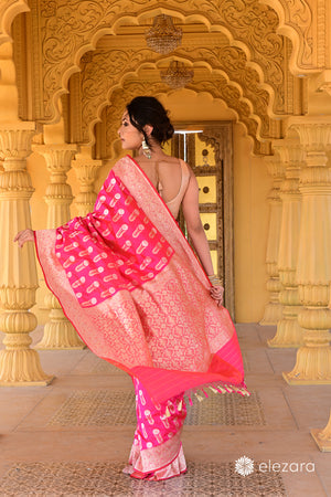 Pink Orange Dual Tone Sona Rupa zari Pure Katan Silk Banarasi