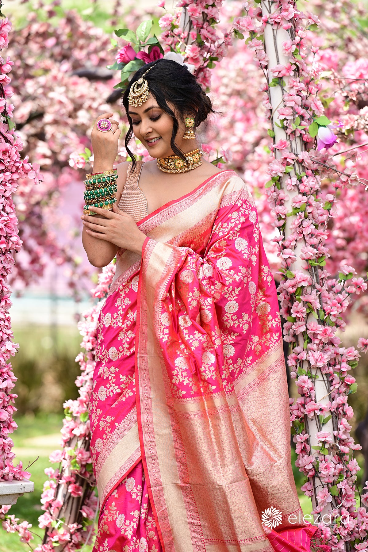 Pink Orange Dual Tone Sona Rupa Zari Pure Katan Silk Banarasi