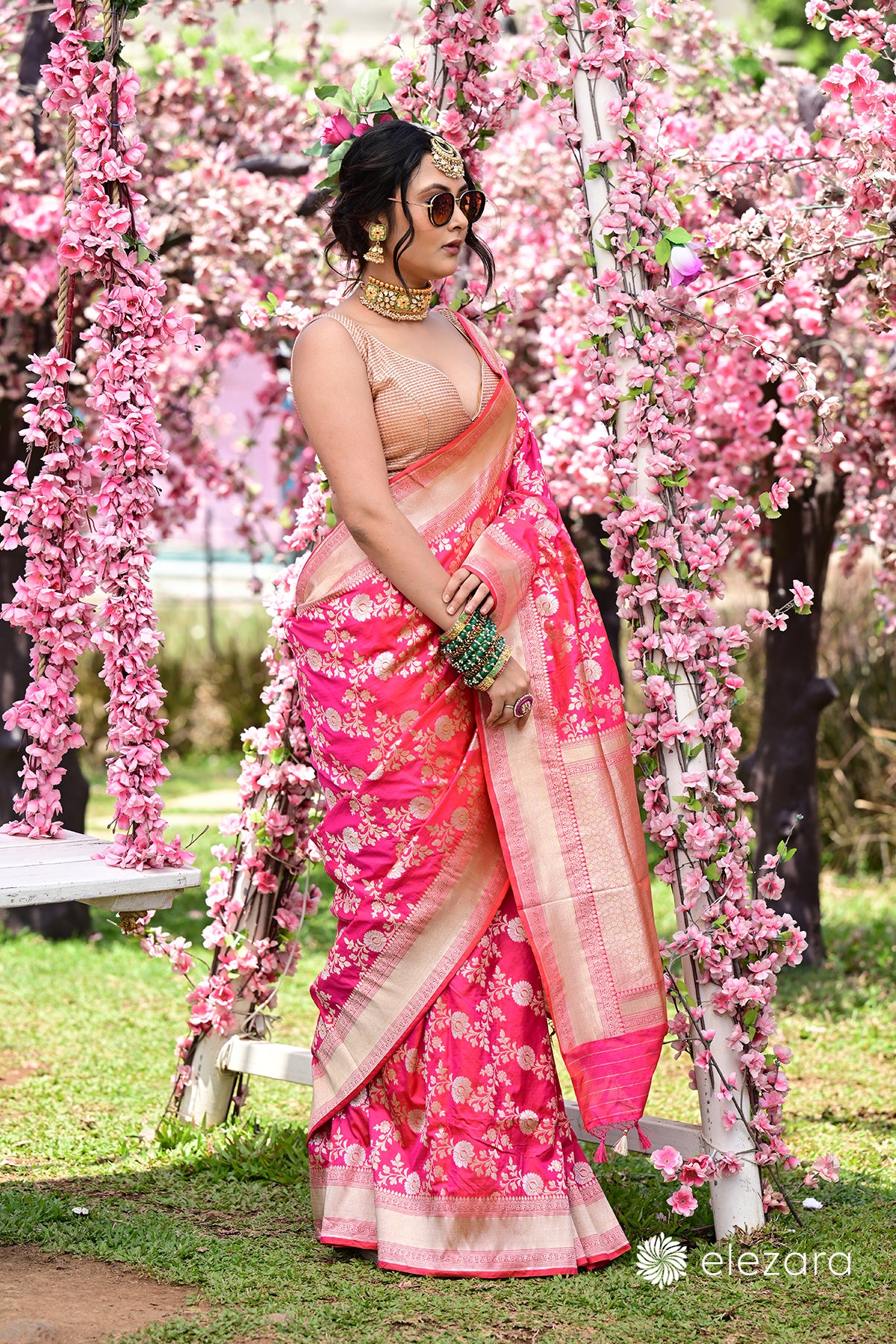 Pink Orange Dual Tone Sona Rupa Zari Pure Katan Silk Banarasi