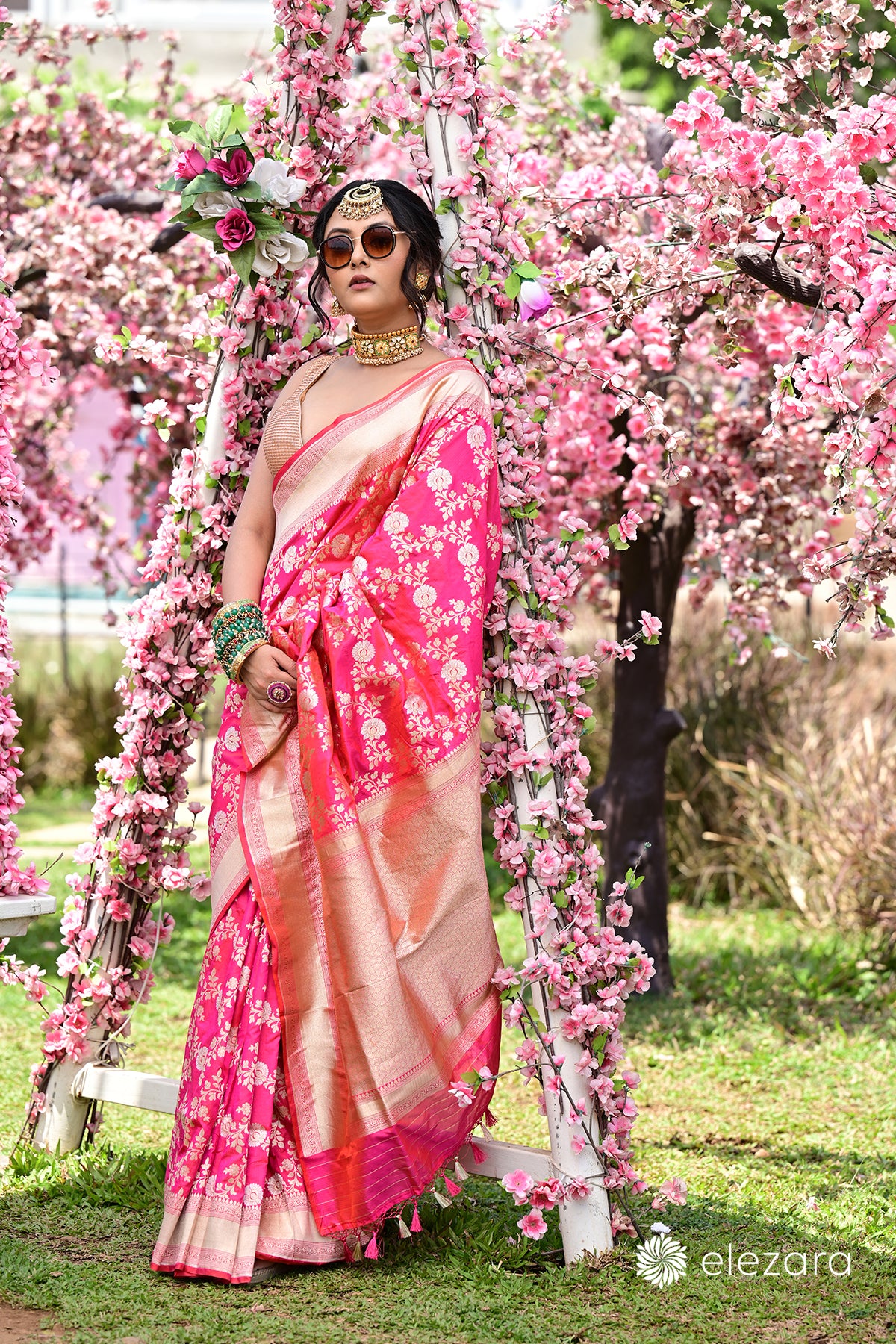 Pink Orange Dual Tone Sona Rupa Zari Pure Katan Silk Banarasi