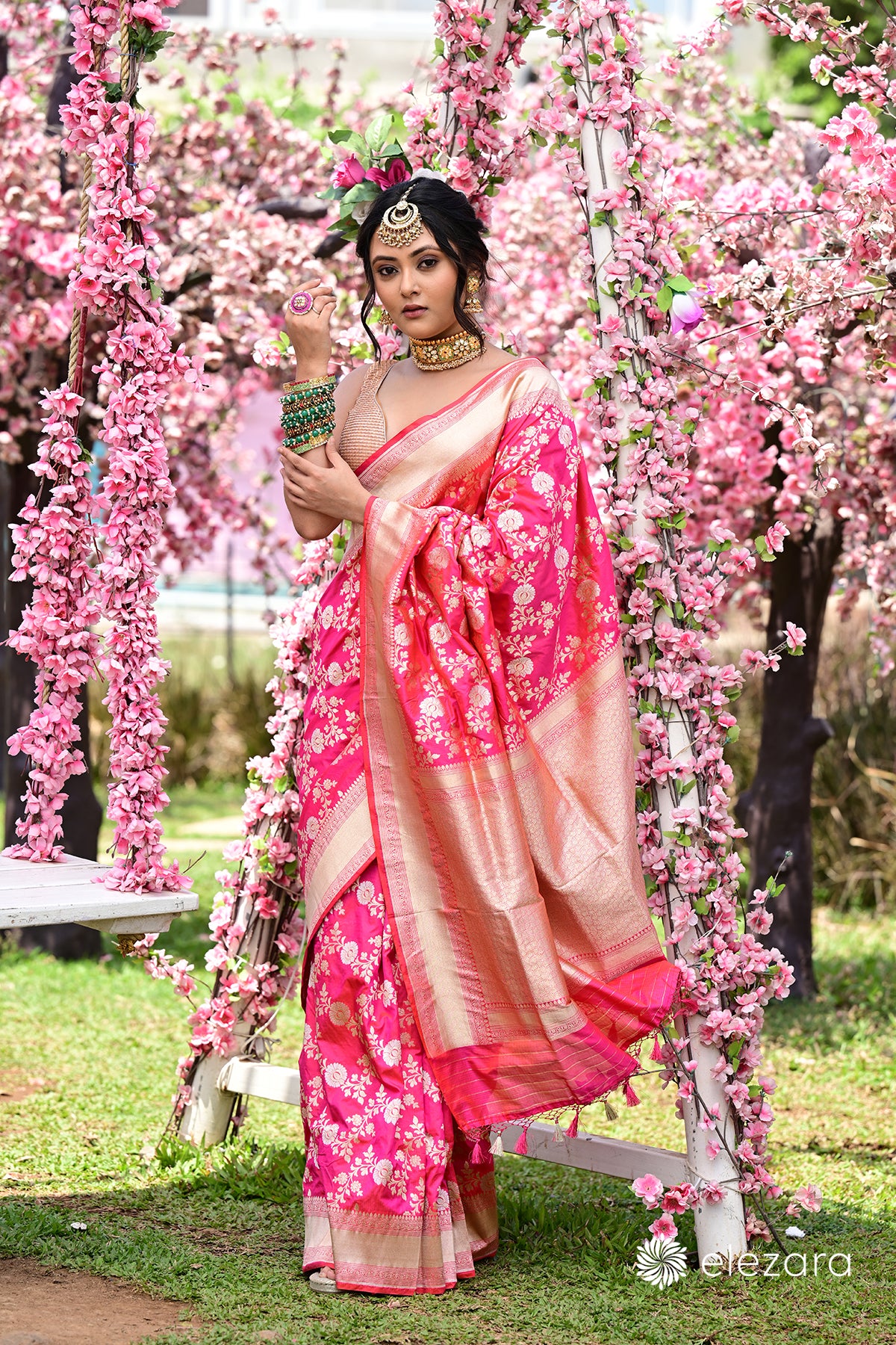 Pink Orange Dual Tone Sona Rupa Zari Pure Katan Silk Banarasi