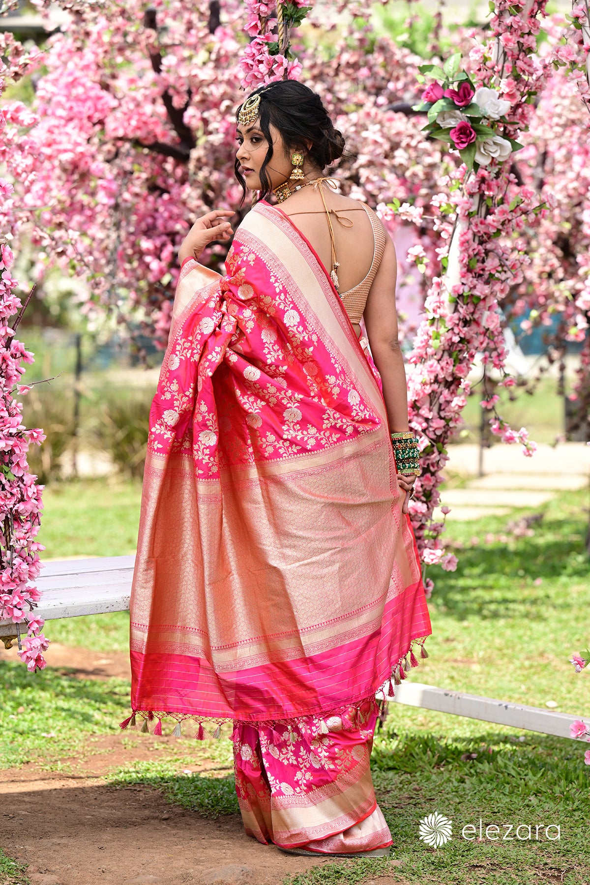 Pink Orange Dual Tone Sona Rupa Zari Pure Katan Silk Banarasi