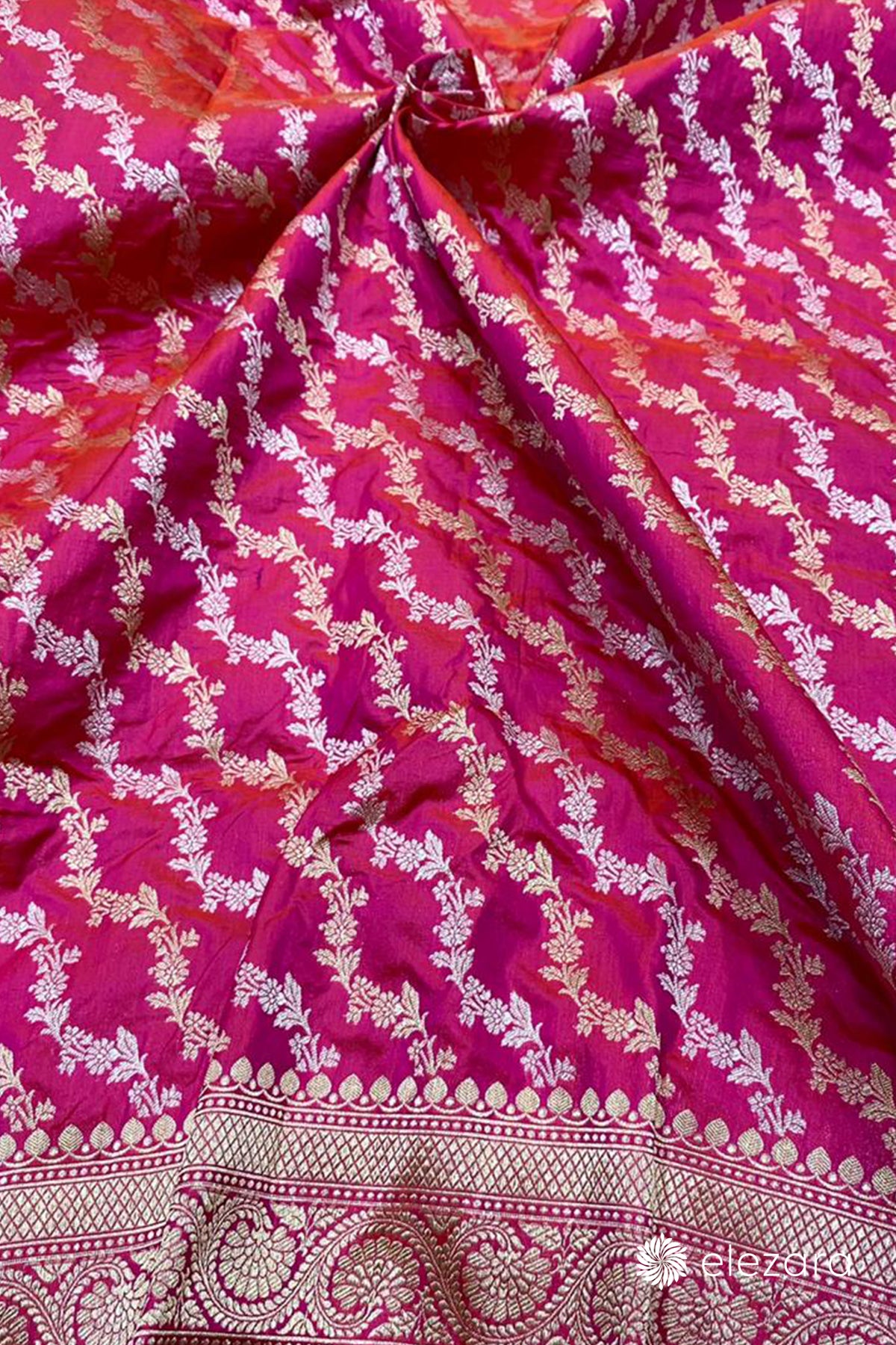 Pink Orange Dual Tone Leheriya Sona Rupa Zari Pure Katan Silk Banarasi