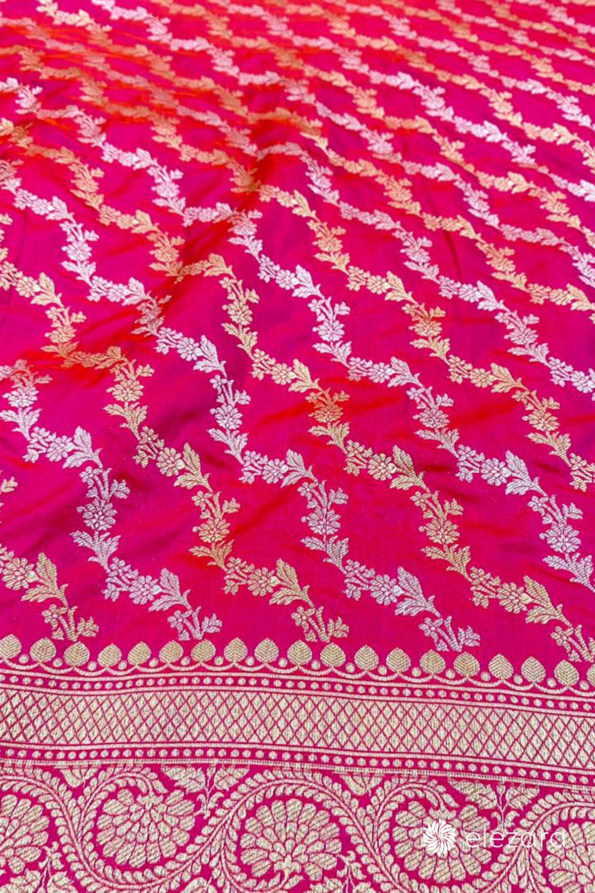 Pink Orange Dual Tone Leheriya Sona Rupa Zari Pure Katan Silk Banarasi