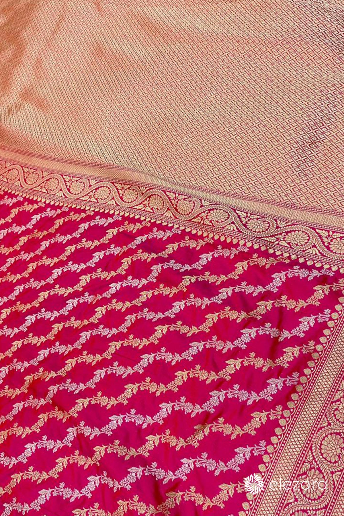 Pink Orange Dual Tone Leheriya Sona Rupa Zari Pure Katan Silk Banarasi