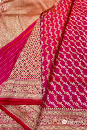 Pink Orange Dual Tone Leheriya Sona Rupa Zari Pure Katan Silk Banarasi