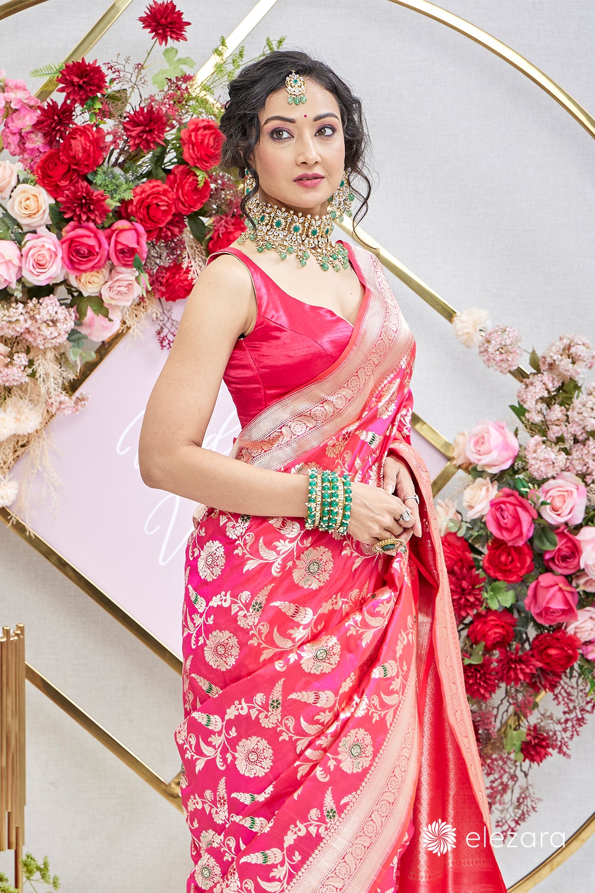 Pink Orange Dual Tone Sona Rupa zari with Meenakari Pure Katan Silk Banarasi