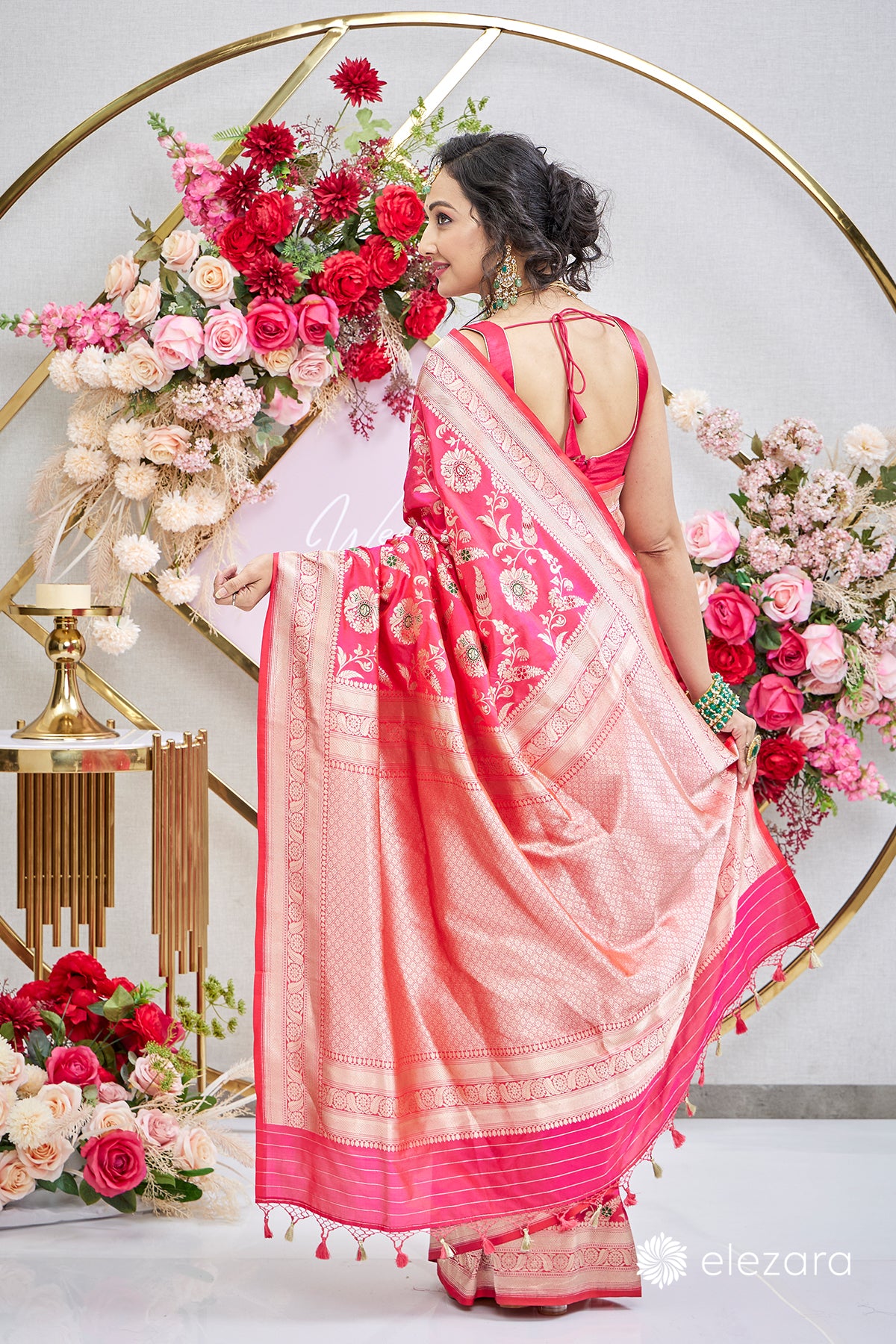 Pink Orange Dual Tone Sona Rupa zari with Meenakari Pure Katan Silk Banarasi
