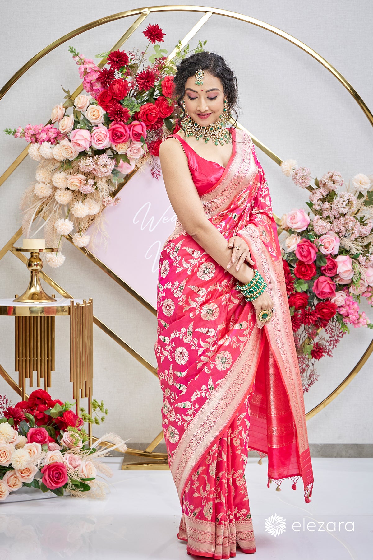 Pink Orange Dual Tone Sona Rupa zari with Meenakari Pure Katan Silk Banarasi